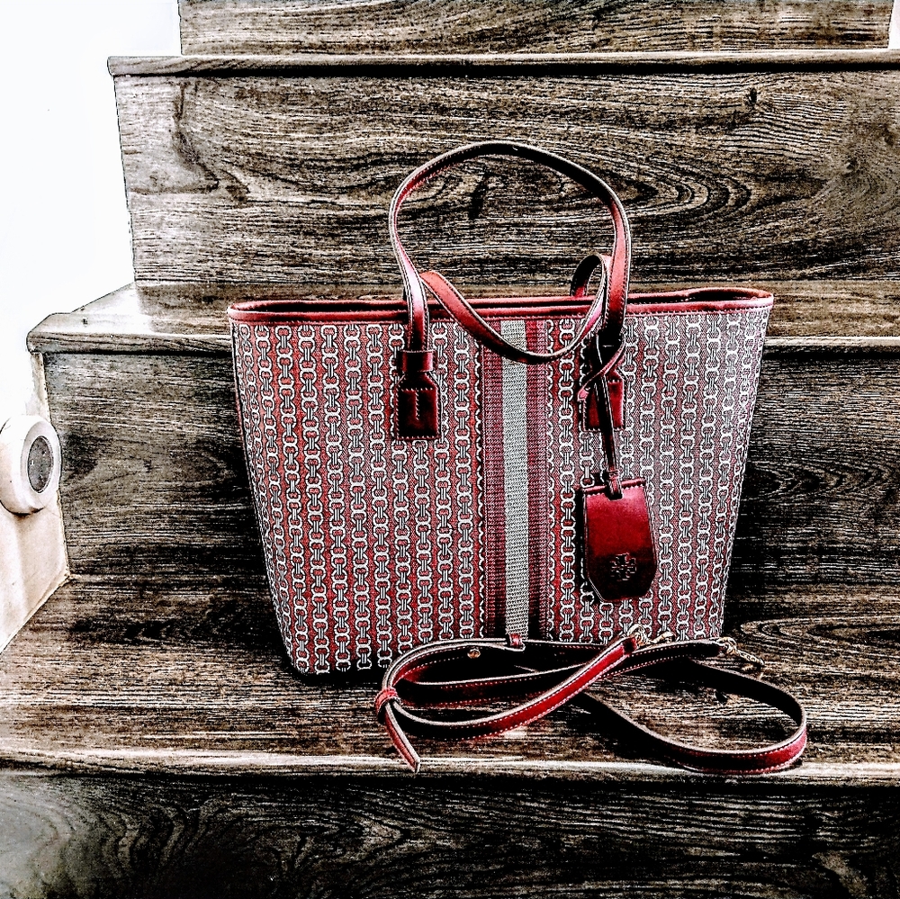 Authentic Tory Burch Deep Red Wine Chain Link Tot… - image 2